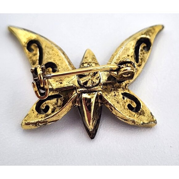 Vintage Butterfly Art Nouveau Brooch Pin With Amber Stone & Filigree Detailing - Picture 2 of 4